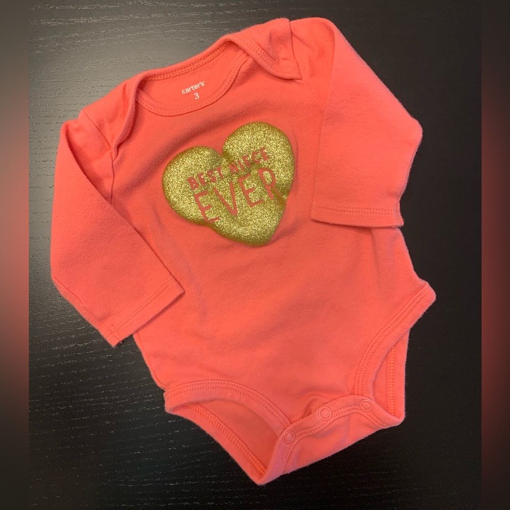 ⭐️4/$5.00⭐️ Carter's 3m Pink and Gold Heart Onesie